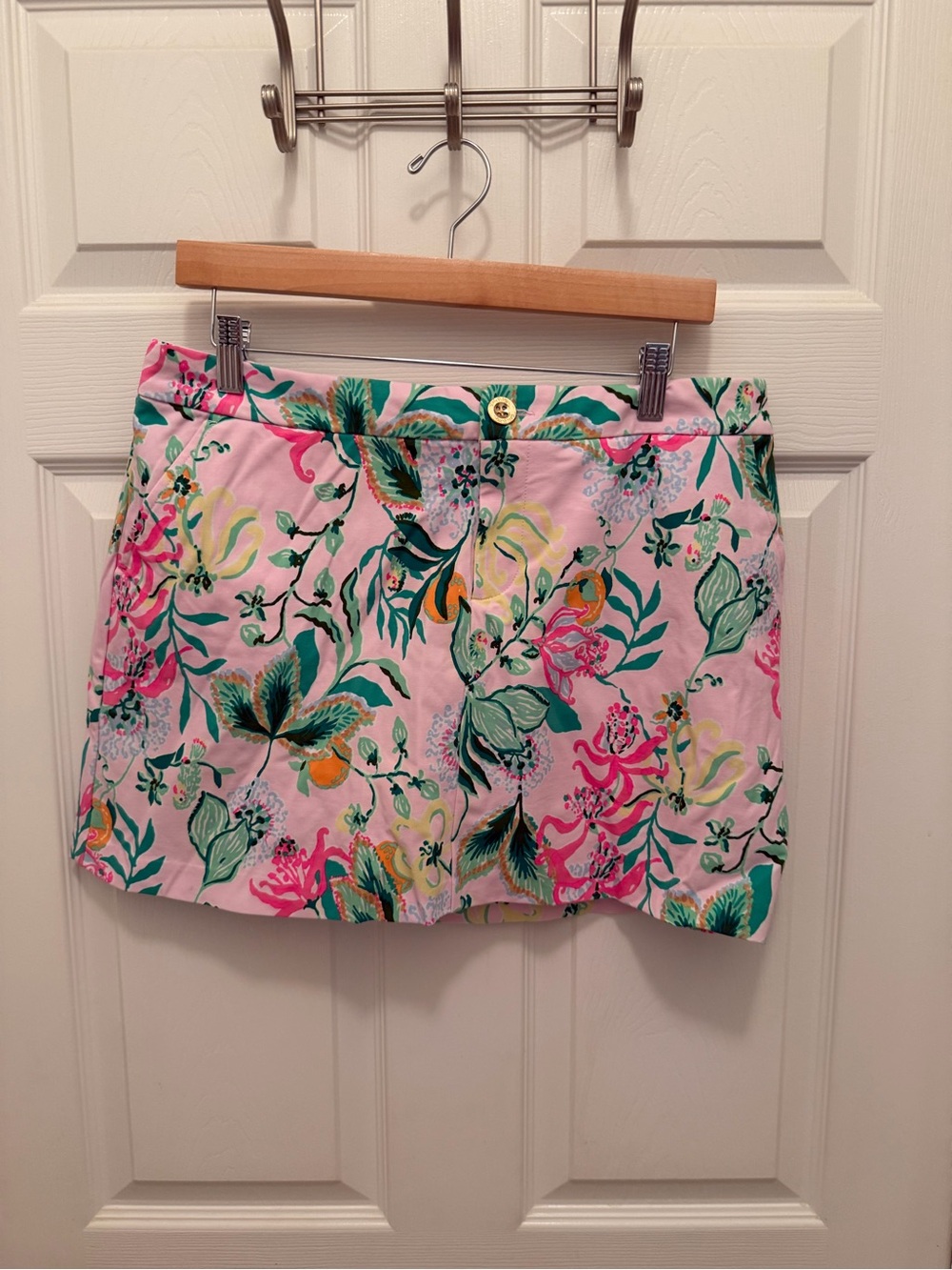 Lilly Pulitzer Pink Floral Skort with Green and Yellow Accents